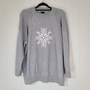 Talbots Snowflake Mock Neck Sweater 3X Gray White Cotton Blend Winter